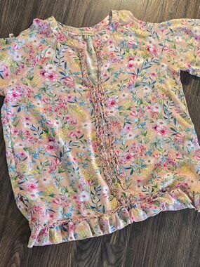DEMOCRACY Bohemian Style Floral Cold-Shoulder Tunic Blouse SIZE M